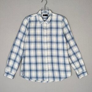GAP Boyfriend Soft Flannel‎ Shirt S Blue White Plaid Casual Cabincore